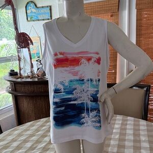 Coral Bay White Tank Top with Tropical Print